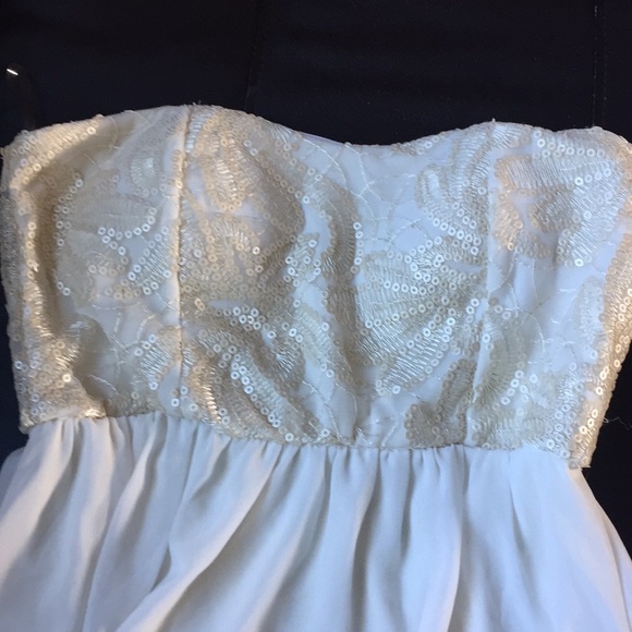 White Strapless HiLow Gown Dress Sequin Sweetheart - Picture 2 of 5